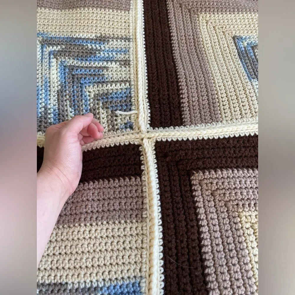 Vintage 1970s Knitted Geometric Bed Throw Blanket